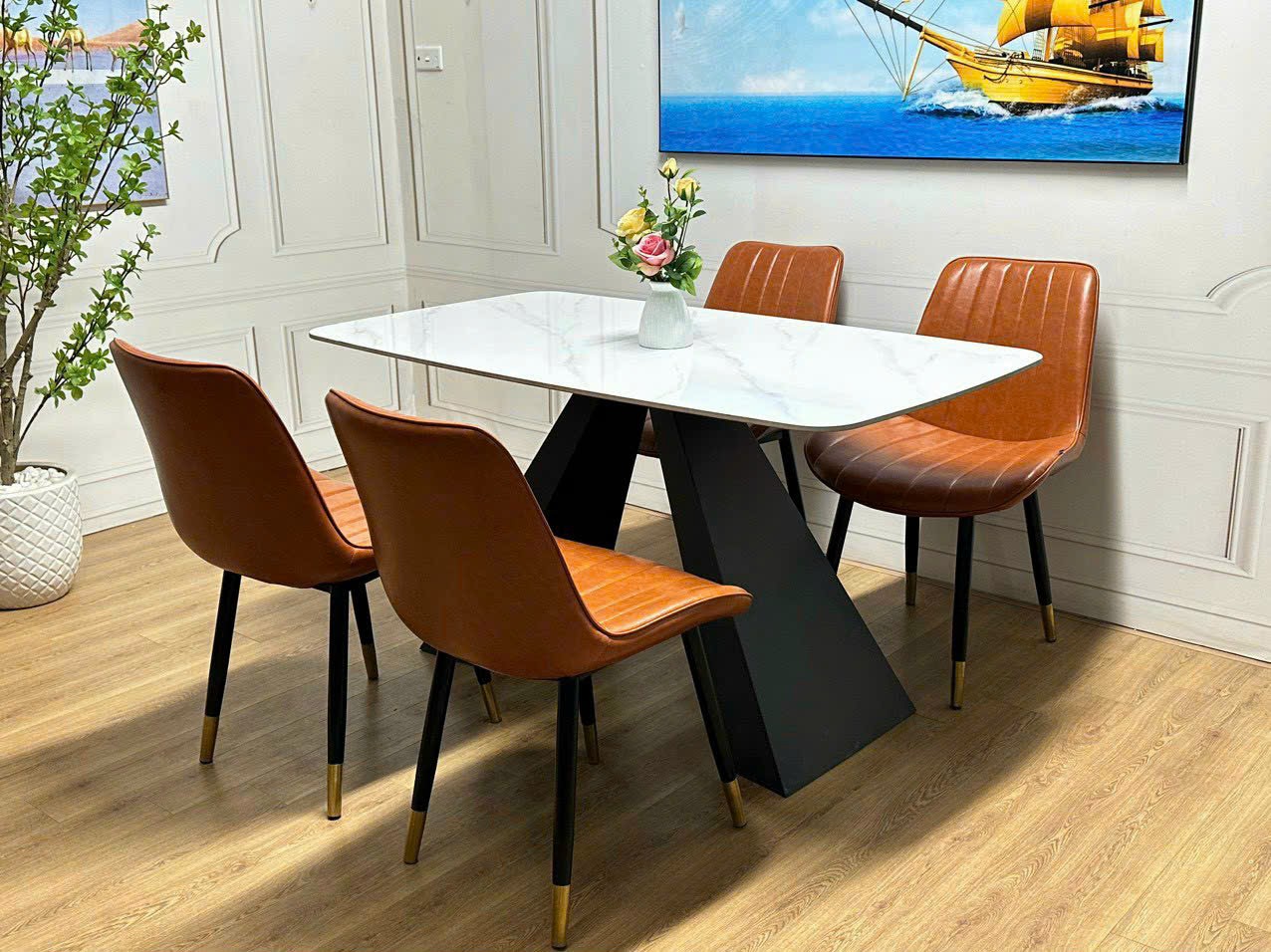 Bộ bàn ăn mặt đá Ceramic ghế LOFT SỌC Bộ bàn ăn mặt đá Ceramic ghế LOFT SỌC