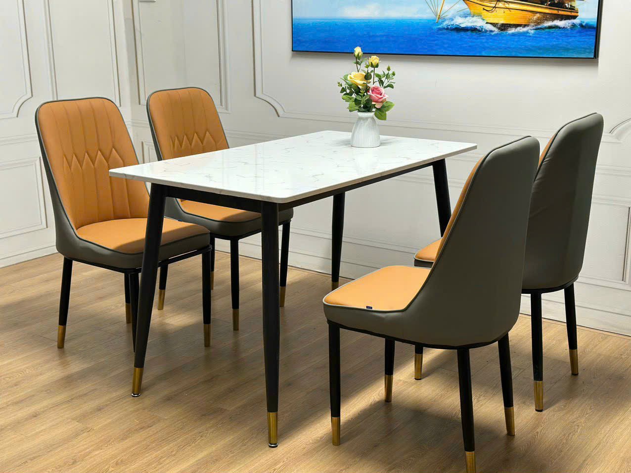 Bộ bàn ăn mặt đá Ceramic 4 ghế Bộ bàn ăn mặt đá Ceramic 4 ghế